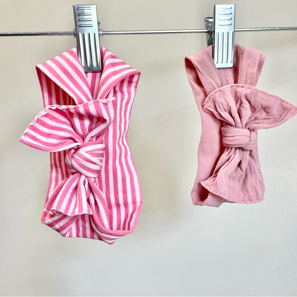 Baby Bling Headband Set of 2 Pink Knot & Hot Pink Stripe Knot Bows Stretchy Soft